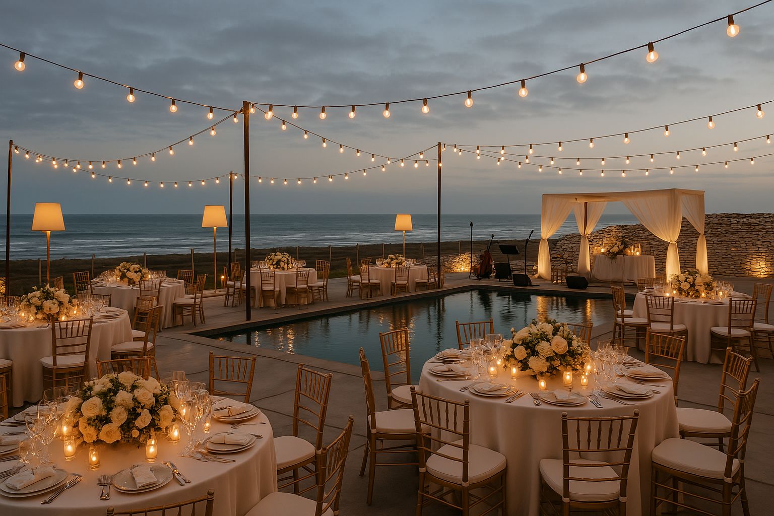 Wedding ceremony at Tazgha villa on the beach at sunset